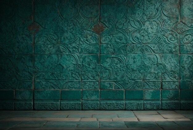 Rustic ancient teal ceramic tile background