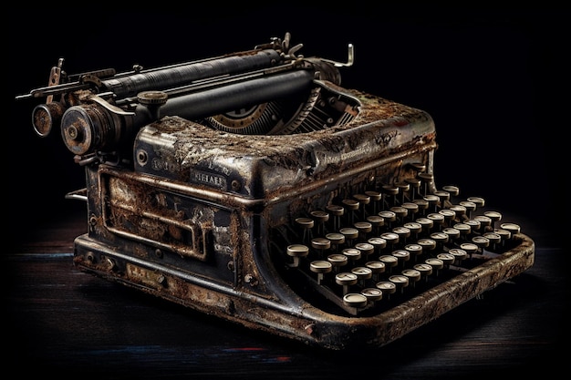 Деревенская старинная пишущая машинка с выветрившимися клавишами