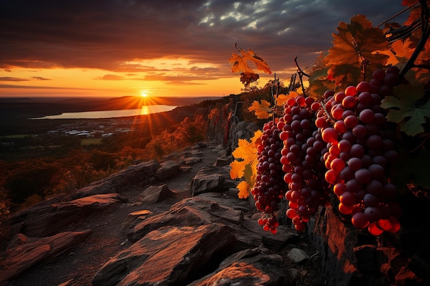 Rustic Autumn Vineyard Sunset behang