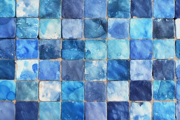 Photo rustic background from old tiles with blue pattern