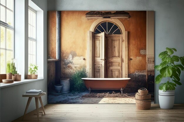 Foto rustic badkamer interieur met vintage badkuip