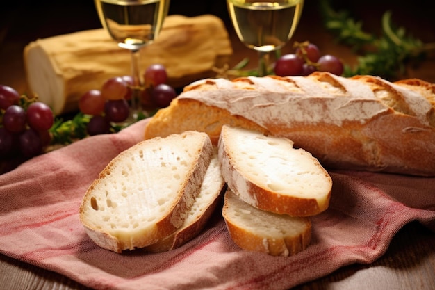 Foto panino rustico al formaggio baguette su un panno di tela