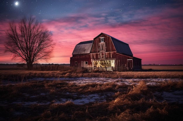 Photo rustic barn under the shimmer of the twilight glow