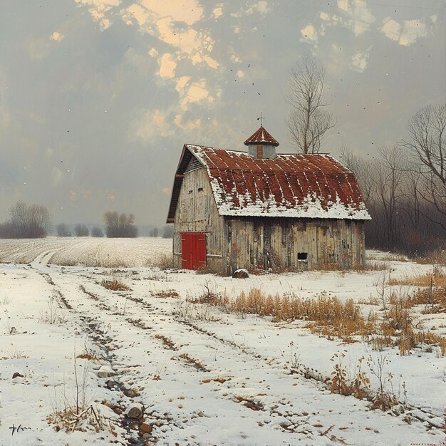 Photo rustic barn in snowy landscape