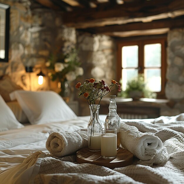 Photo rustic bed and breakfast awaiting guests in the countryside