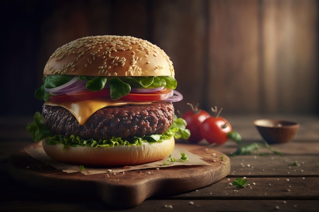 Rustic Beef Burger Illustration AI Generative