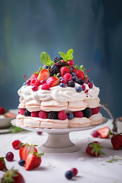 Rustic Berry Pavlova on Vintage Table SettingxA