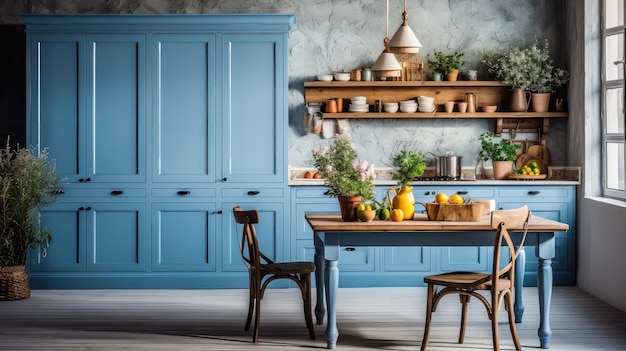 Rustic blue cabinets