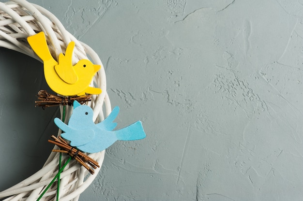 Rustic blue and yellow handmade wooden birds