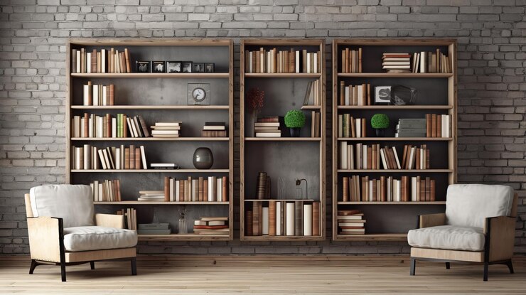 Photo rustic bookcase with chairs a perfect blend of style and function