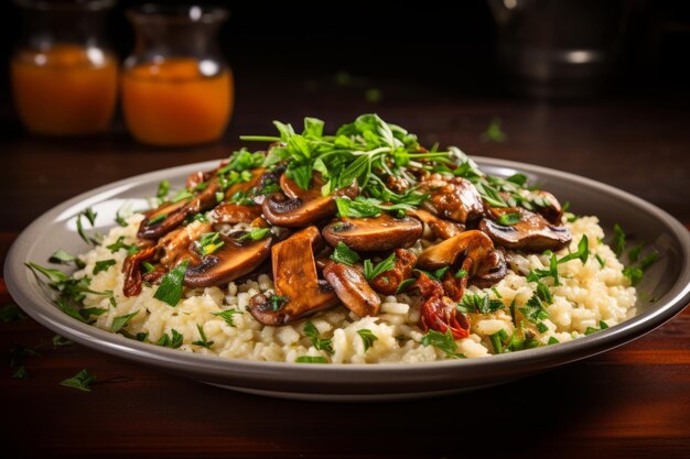 Rustic Bowl of Risotto with Tender Arborio Rice and Savory Mushrooms Generative AI