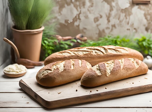 Rustic bread in oven