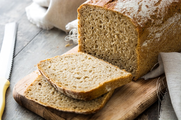 Rustic bread on wooden table