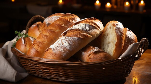 Photo a rustic breadbasket filled assorted wallpaper