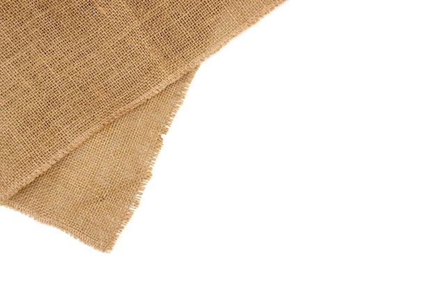 Rustic brown burlap cloth isolated on white background