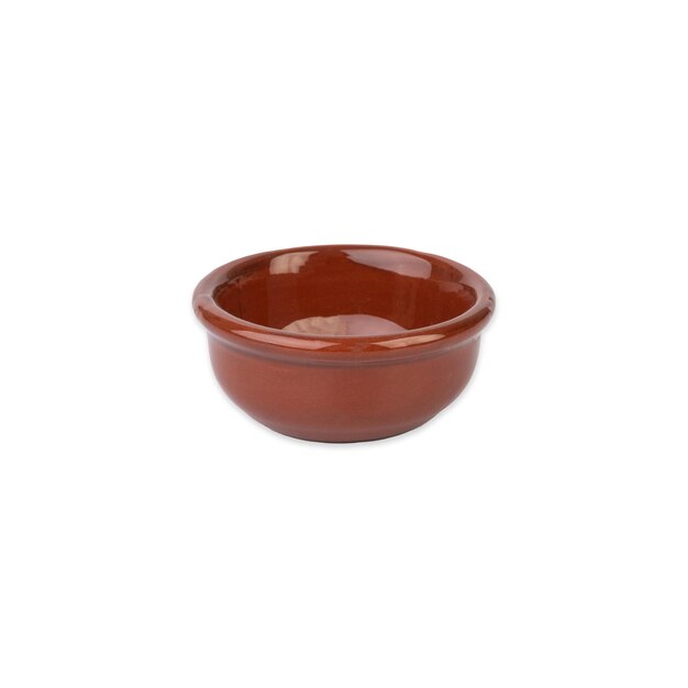 Rustic brown ceramic bowl isolated over white background