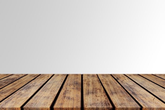 Rustic Brown Wood Plank Empty Table For Products Display With Soft Gray Background