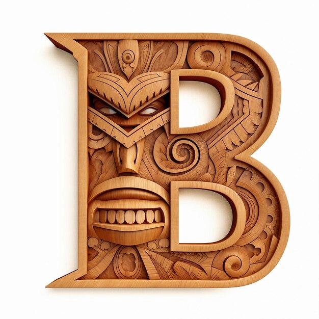 Photo a rustic brown wooden letter b, intricately carved and embossed with decorative patterns