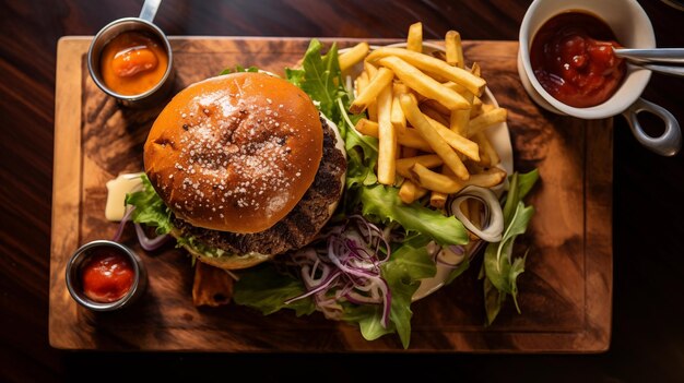 Rustic burger and fries