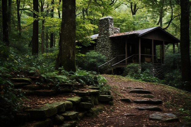 Photo rustic cabin surrounded by trees