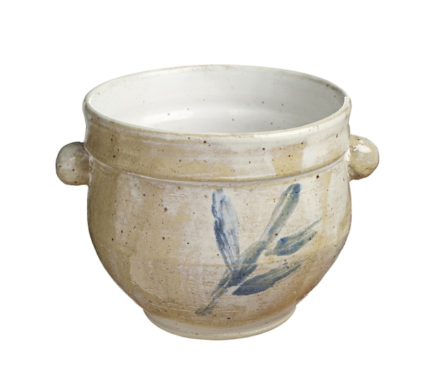 Rustic ceramic flower pot with stylized decorative ornaments