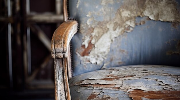 Photo rustic charm closeup of satin armchair with peeling paint