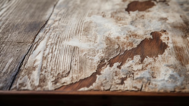 Rustic Charm Closeup Of Vintage Wood Table With Peeling Paint
