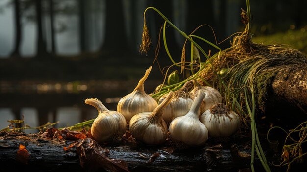 Rustic Charm Garlic Bulbs in a Natural Form Generative AI