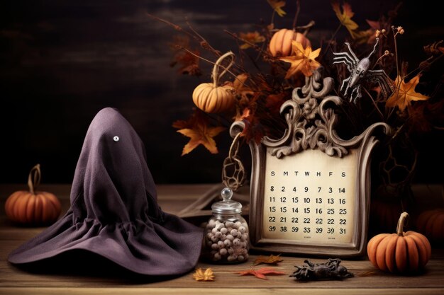 Foto calendario rustico di ottobre su superficie di legno