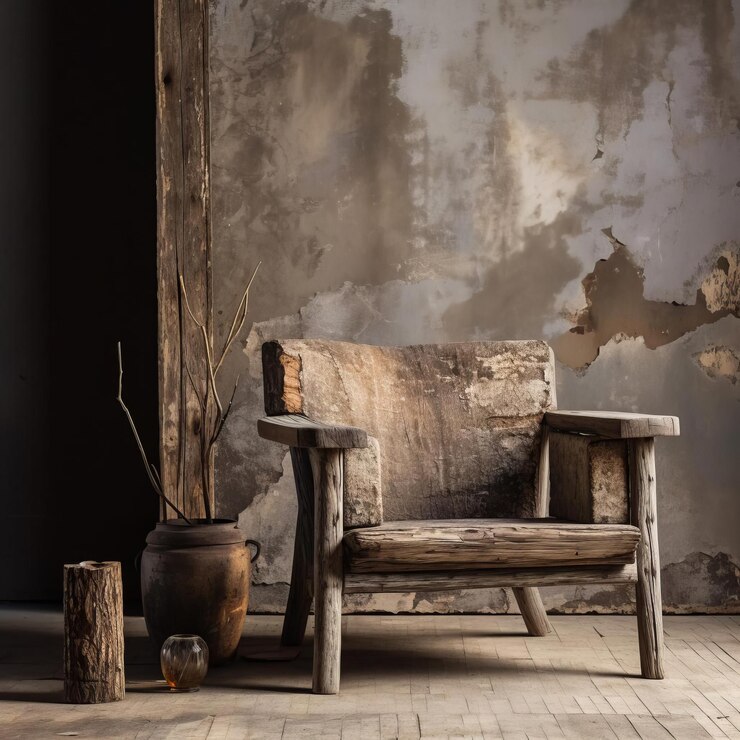 Photo rustic charm of vintage cashmere armchair on display