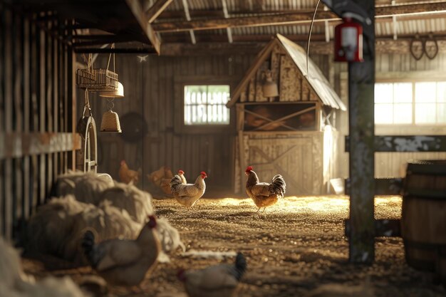 Photo rustic chicken coop in golden light