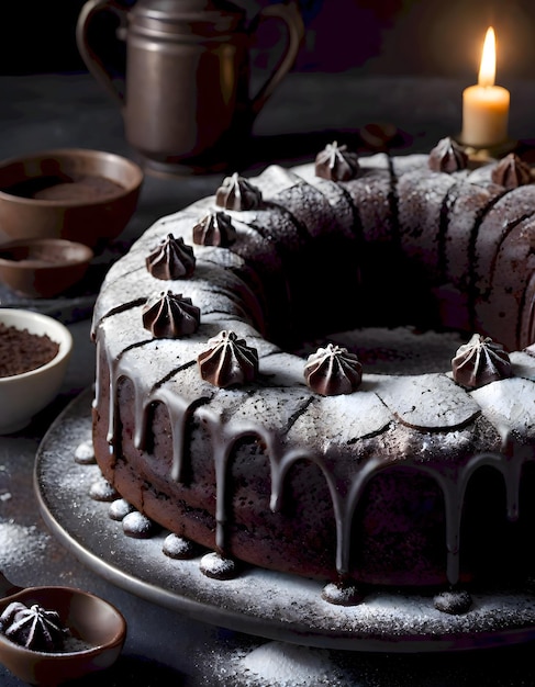 Rustic Chocolate Cake with Powder Sugar