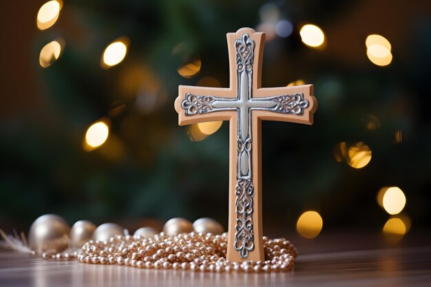 Photo rustic christian elegance wooden cross decor