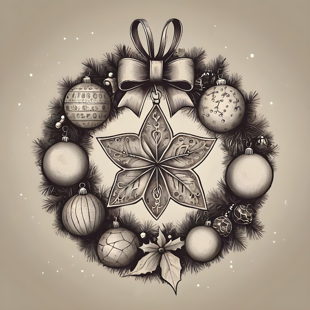 Rustic Christmas Drawing Illustration