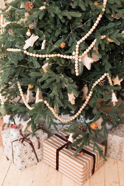 Rustic Christmas tree and gift boxes