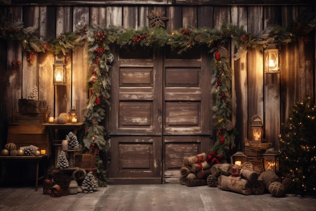 Rustic christmas wood background Generate Ai