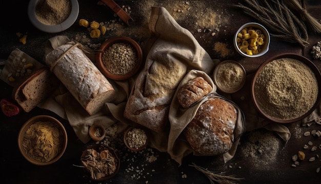 Rustic ciabatta gebakken op een houten tafel binnen gegenereerd door AI