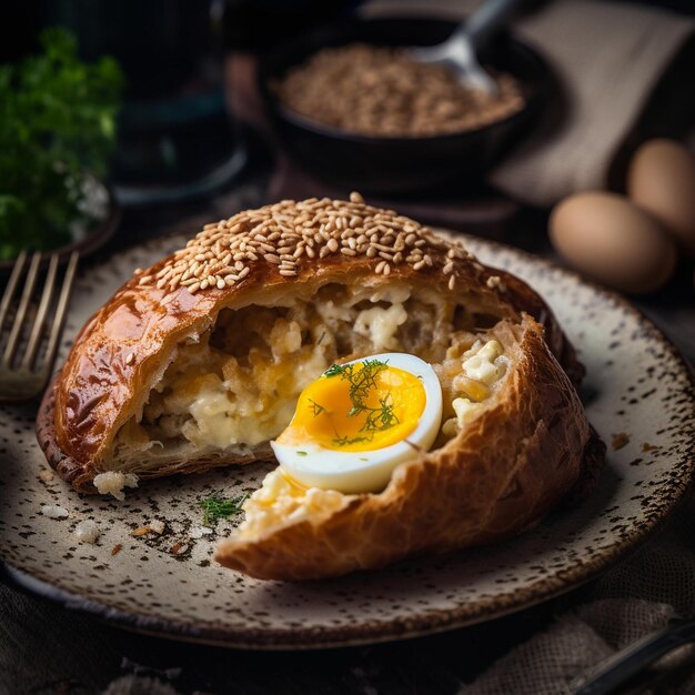 Rustic closeup shot of finnish karelian pasty