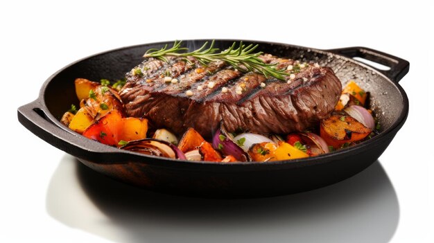 Rustic Cooking in a Cast Iron Pan on white background