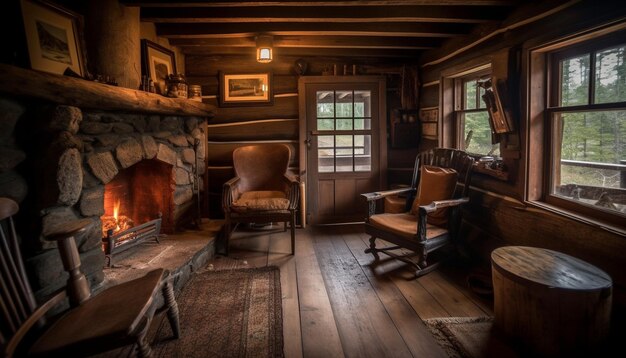 Photo rustic cottage with elegant decor comfortable seating and natural materials generated by ai