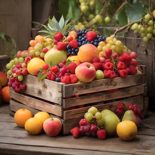 Rustic Crate Laden with Juicy Organic Fruit