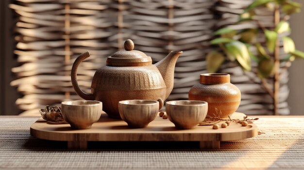 A rustic and earthy tea set UHD wallpaper Stock Photographic Image