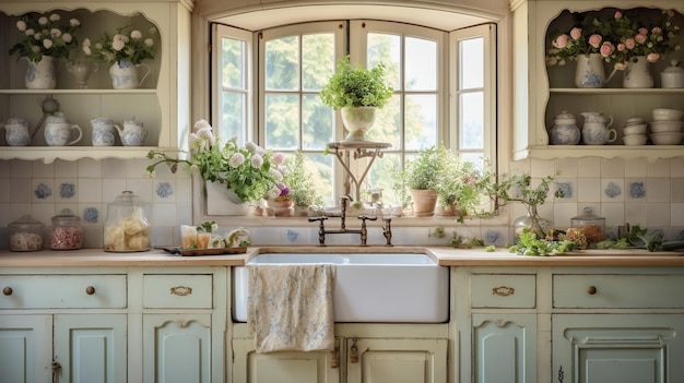 Rustic Elegance French Country Kitchen with Timeless Antique Accents