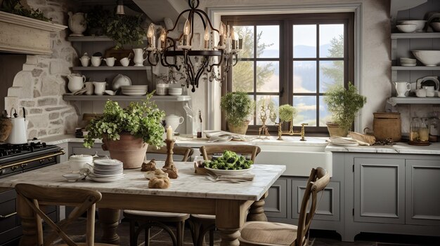 Rustic Elegance French Country Kitchen with Timeless Antique Accents