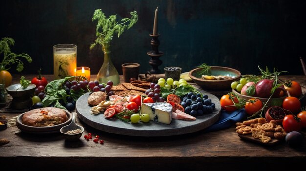 Foto eleganza rustica un pasto estivo fresco su un tavolo di legno