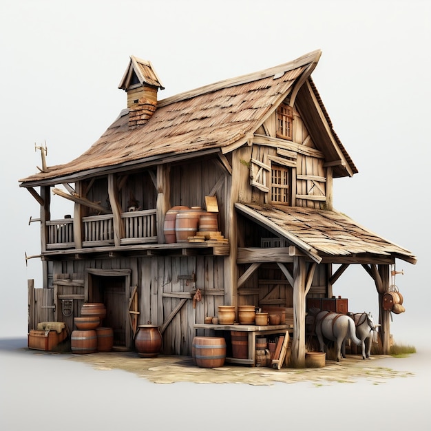 Rustic Equine Retreat Wooden Horse Stable Stall Amidst Nature AI