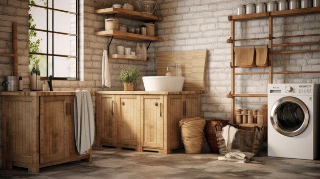 Rustic farmhouse laundry room cozy and functional Fra e95aee Generative Ai