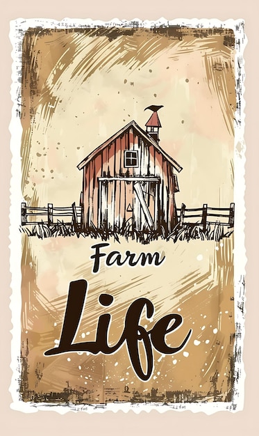 Rustic Farmhouse Postcard With Wooden Plank Border Farm L Illustration Vintage Postcard Decorative