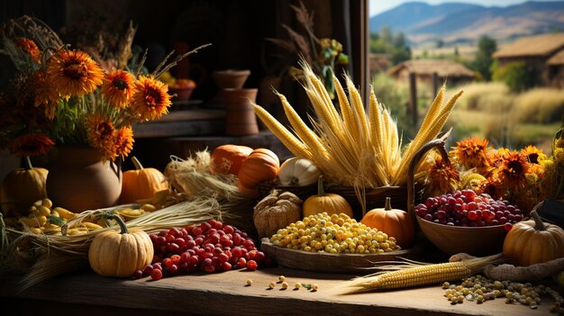 Photo a rustic farmhouses bountiful harvest