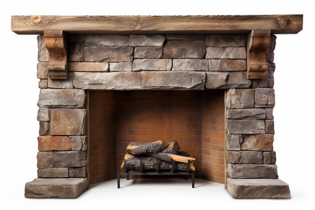 Rustic Fireplace Mantel Isolated on a White Background